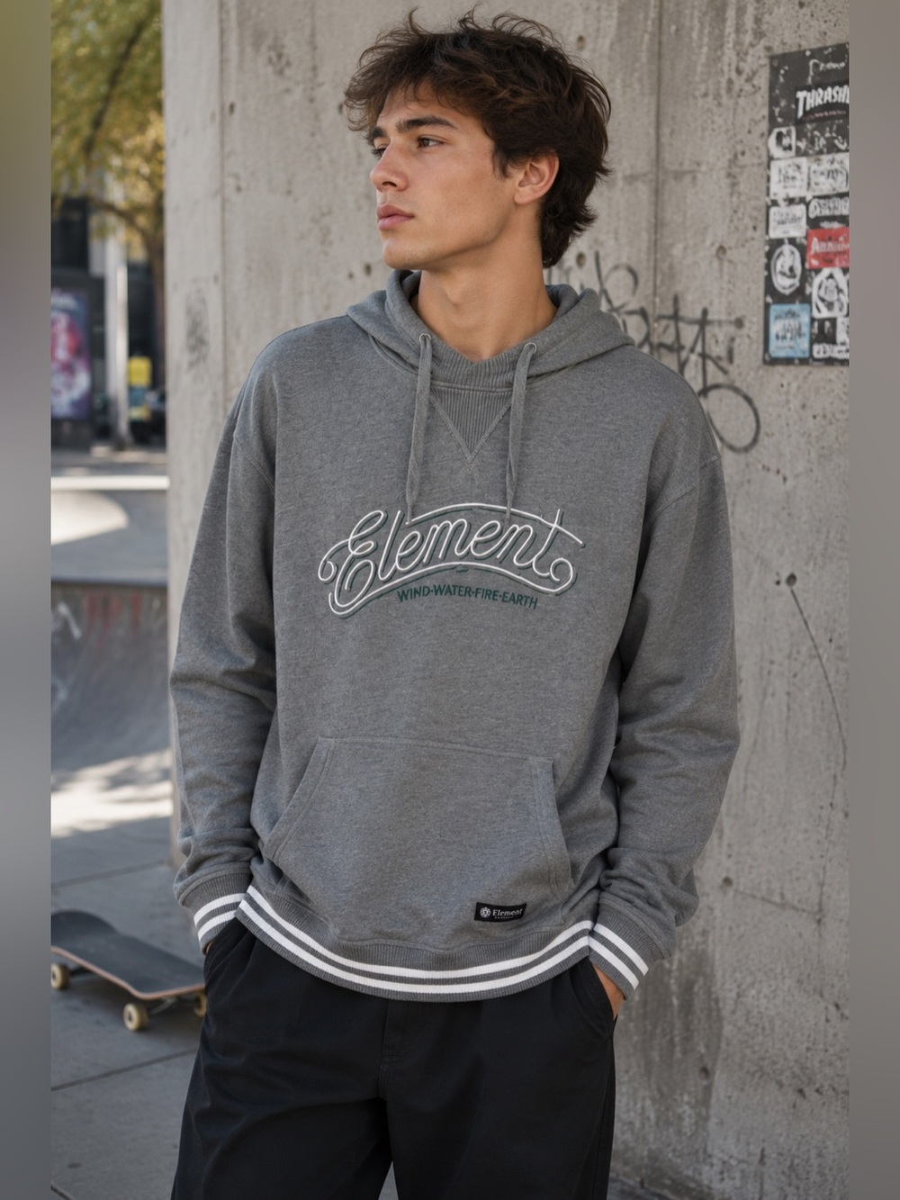 Element Gray Skate Streetwear Hoodie Sweater Size L Casual Unisex Pullover